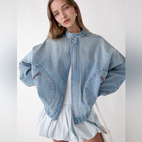 DENIM MOTO BOMBER JACKETSTONE LIGHT WASH